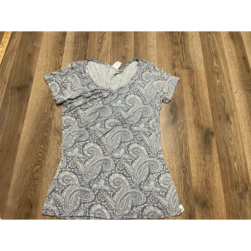 ECHO Outfit, Women's Size Medium, Gray, Paisley, V-neck Shirt + Tie Waist Pants